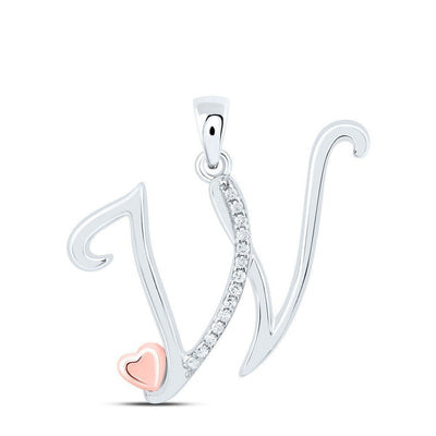 0.06CTW Natural Diamond 2.19g Sterling Silver Initial "W" Pendant Letter Charm - Elite Jewelers - Charms & Pendants