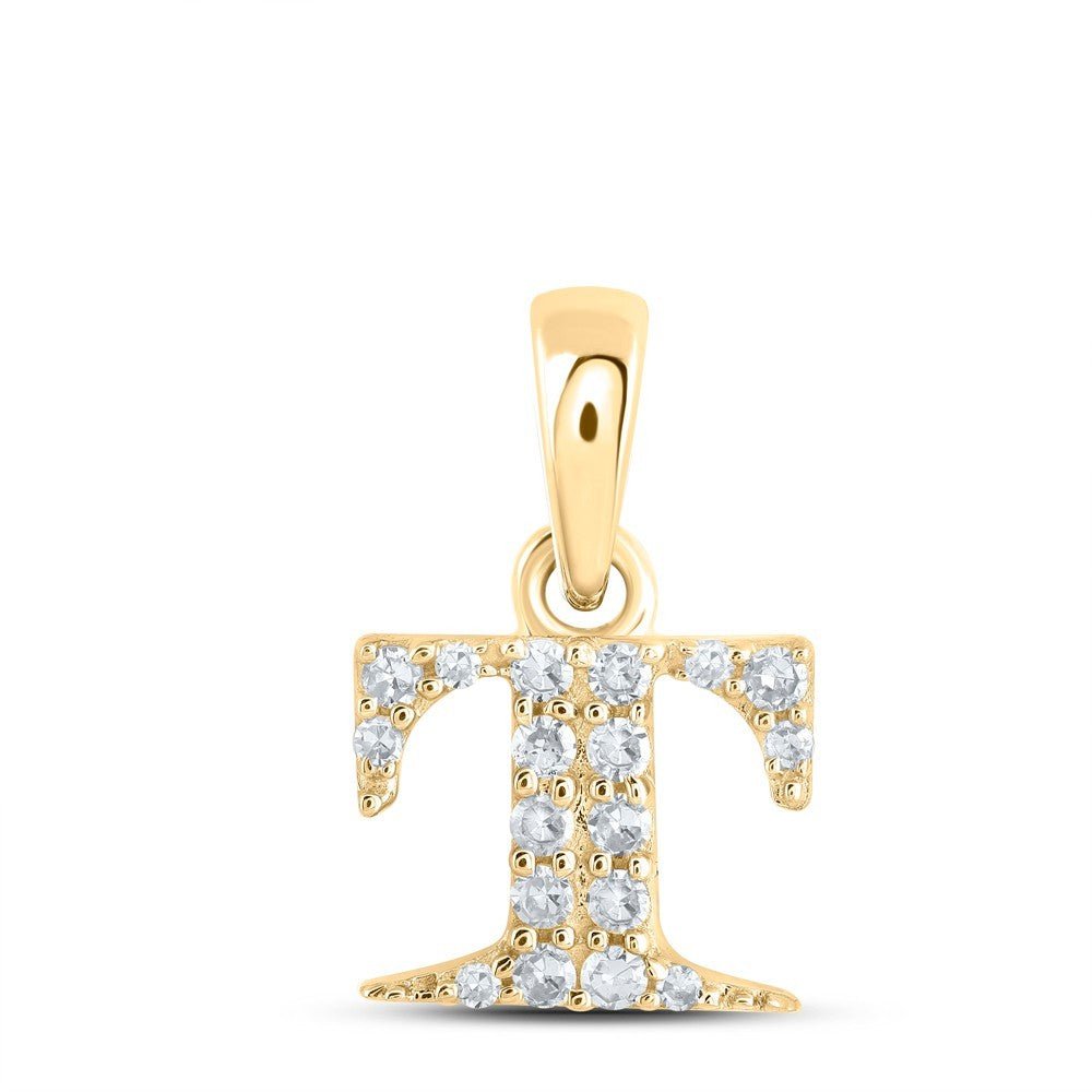 0.07CTW Natural Diamond 0.46g 10k Yellow Gold Initial "T" Pendant Letter Charm - Elite Jewelers - Charms & Pendants
