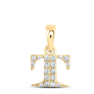 0.07CTW Natural Diamond 0.46g 10k Yellow Gold Initial "T" Pendant Letter Charm - Elite Jewelers - Charms & Pendants