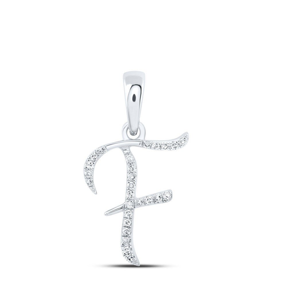 0.08CTW Natural Diamond 0.77g 10k White Gold Initial "F" Pendant Letter Charm - Elite Jewelers - Charms & Pendants