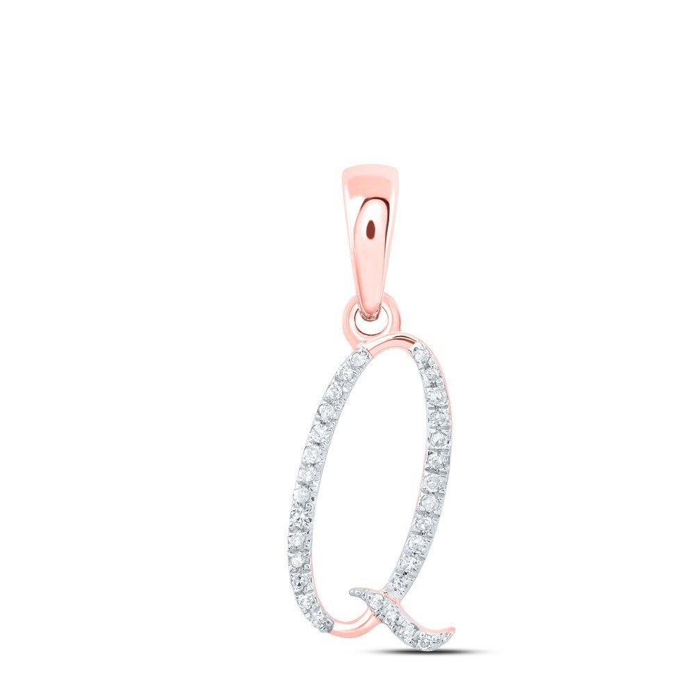0.09CTW Natural Diamond 0.78g 10k Rose Gold Initial "Q" Pendant Letter Charm - Elite Jewelers - Charms & Pendants