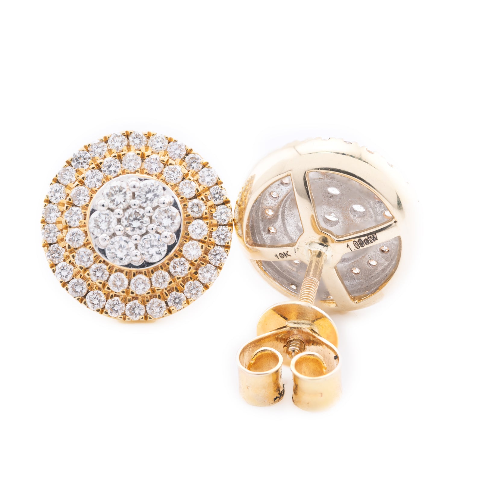 10K Yellow Gold Diamond Halo 1.09CTW Cluster Stud Earrings