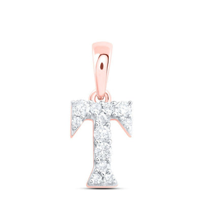0.11CTW Natural Diamond 0.33g 10k Rose Gold Initial "T" Pendant Letter Charm - Elite Jewelers - Charms & Pendants