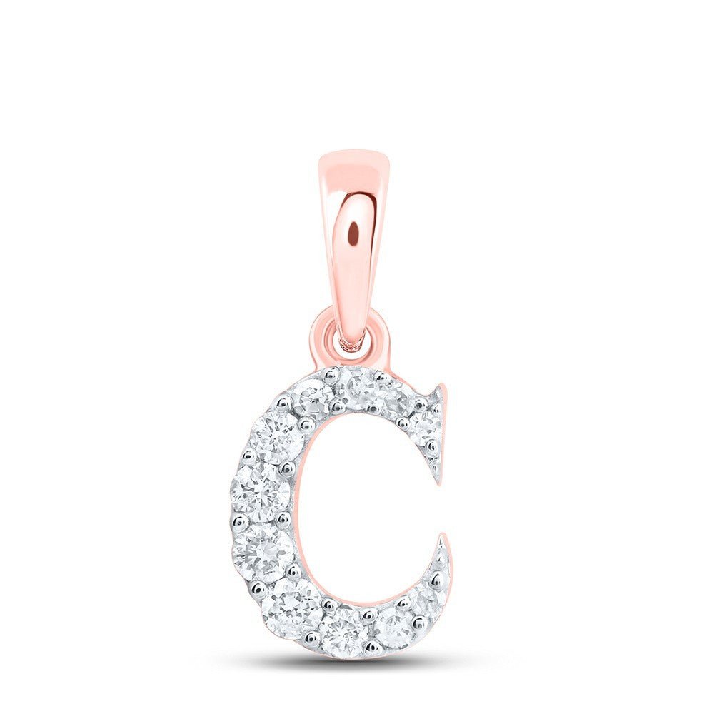 0.11CTW Natural Diamond 0.34g 10k Rose Gold Initial "C" Pendant Letter Charm - Elite Jewelers - Charms & Pendants
