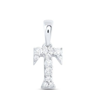 0.11CTW Natural Diamond 0.34g 10k White Gold Initial "T" Pendant Letter Charm - Elite Jewelers - Charms & Pendants