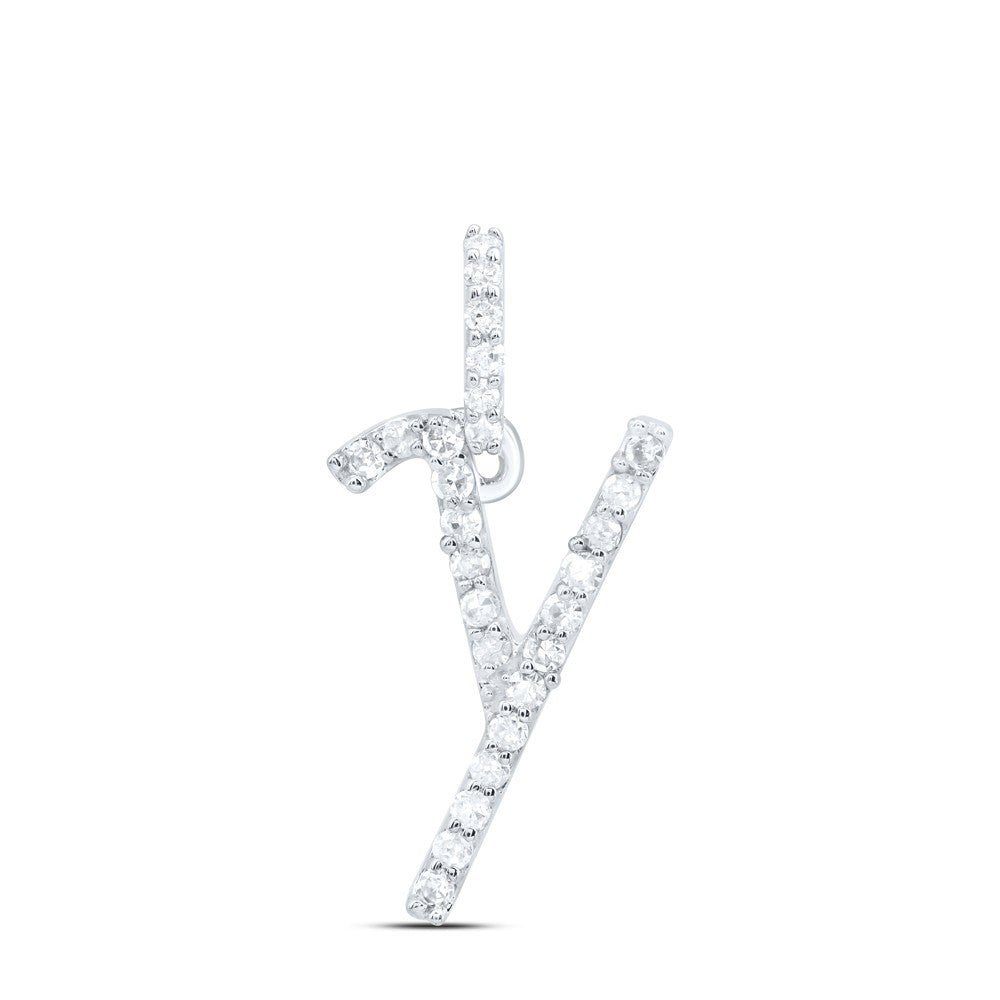 0.11CTW Natural Diamond 0.35g 10k White Gold Initial "Y" Pendant Letter Charm - Elite Jewelers - Charms & Pendants