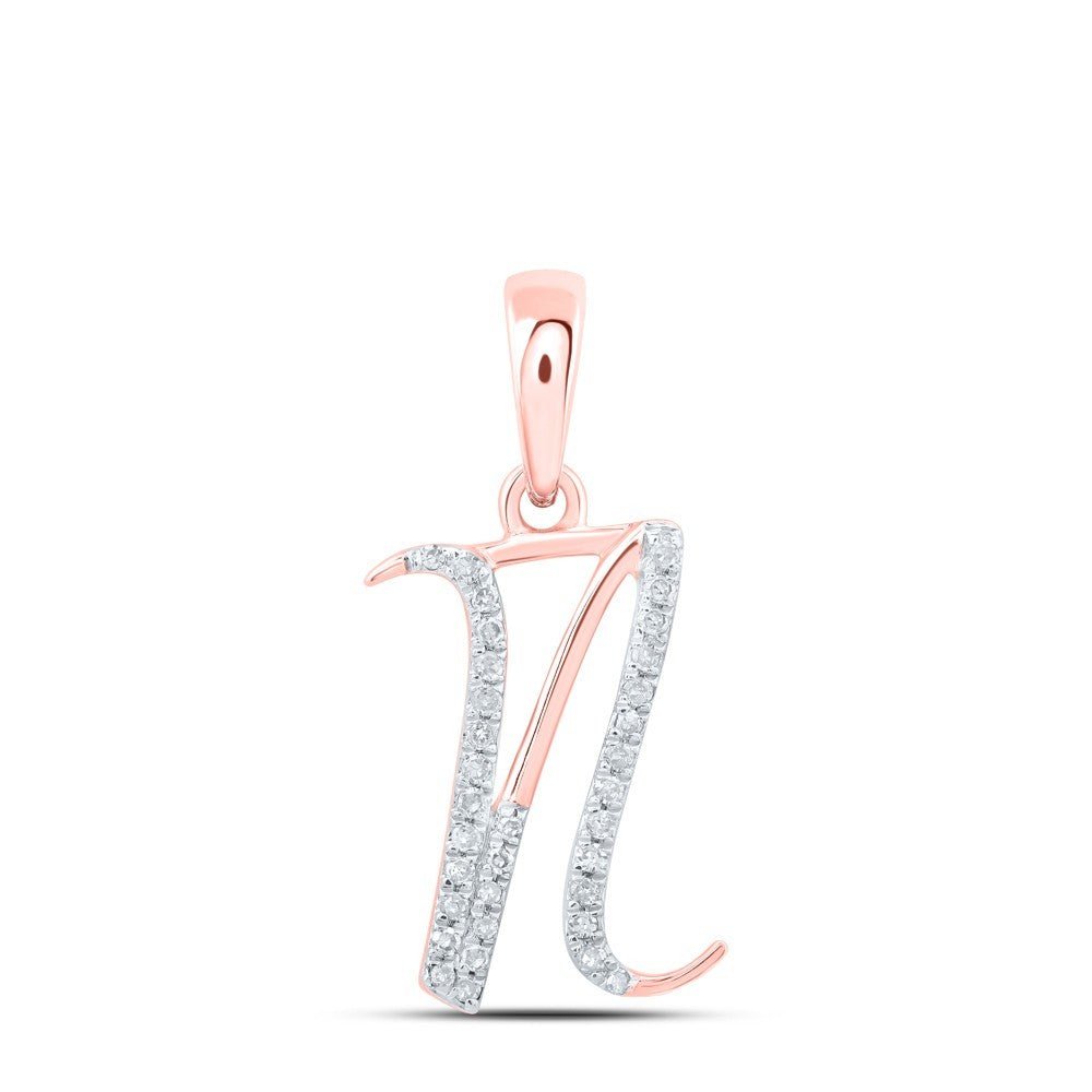 0.11CTW Natural Diamond 0.78g 10k Rose Gold Initial "N" Pendant Letter Charm - Elite Jewelers - Charms & Pendants