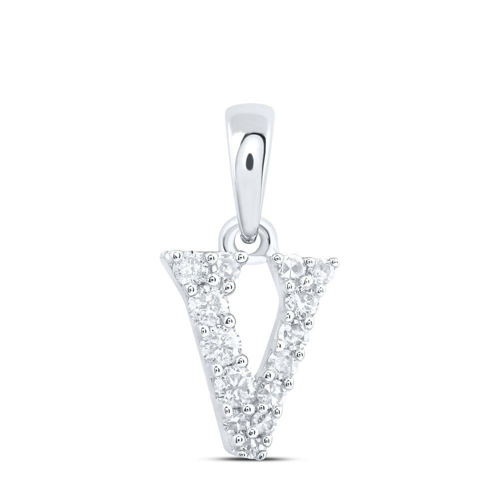0.12CTW Natural Diamond 0.39g 10k White Gold Initial "V" Pendant Letter Charm - Elite Jewelers - Charms & Pendants