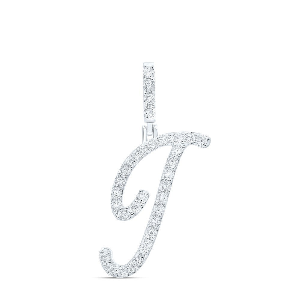 0.12CTW Natural Diamond 1.55g Sterling Silver Initial "J" Pendant Letter Charm - Elite Jewelers - Charms & Pendants