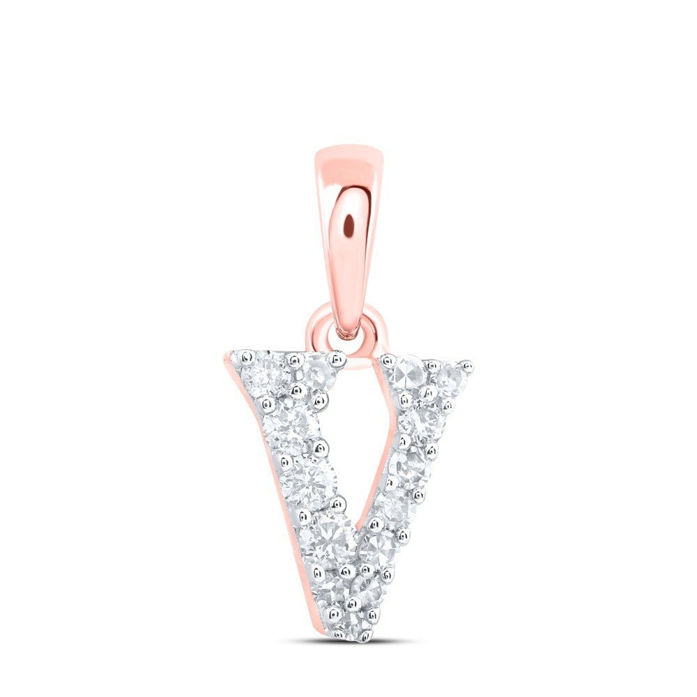0.13CTW Natural Diamond 0.37g 10k Rose Gold Initial "V" Pendant Letter Charm - Elite Jewelers - Charms & Pendants