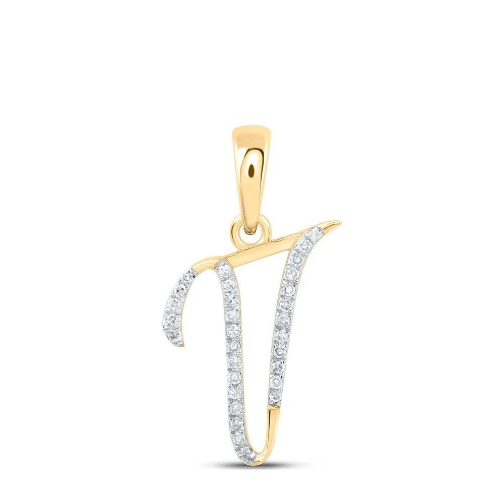 0.13CTW Natural Diamond 0.97g 10k Yellow Gold Two "V" Iinital Pendants - Elite Jewelers - 