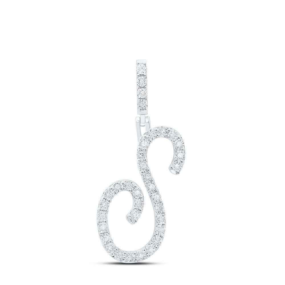 0.13CTW Natural Diamond 1.76g Sterling Silver Initial "S" Pendant Letter Charm - Elite Jewelers - Charms & Pendants