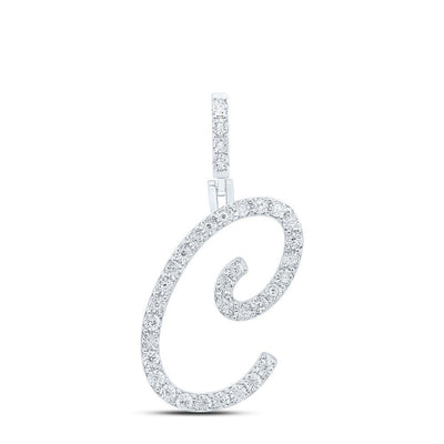 0.13CTW Natural Diamond Sterling Silver 1.75g Initial Letter "C" Pendant Charm - Elite Jewelers - Charms & Pendants