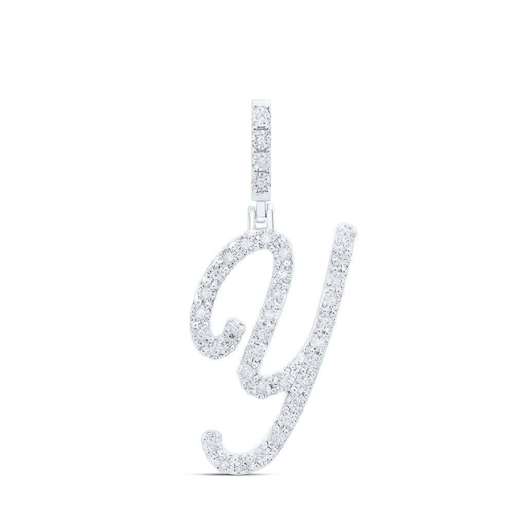 0.14CTW Natural Diamond 1.81g Sterling Silver Initial "Y" Pendant Letter Charm - Elite Jewelers - Charms & Pendants