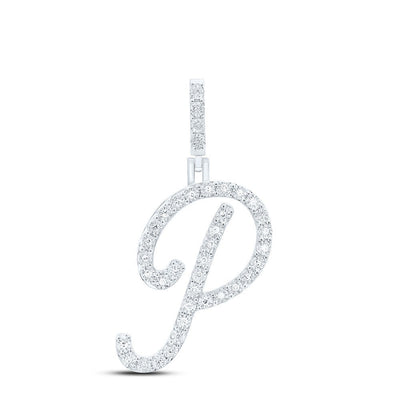 0.14CTW Natural Diamond 1.91g Sterling Silver Initial "P" Pendant Letter Charm - Elite Jewelers - Charms & Pendants