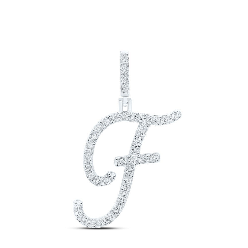0.14CTW Natural Diamond Sterling Silver 1.88g Initial Letter "F" Pendant Charm - Elite Jewelers - Charms & Pendants