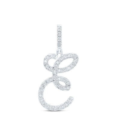 0.15CTW Natural Diamond 2.05g Sterling Silver Initial "E" Pendant Letter Charm - Elite Jewelers - Charms & Pendants