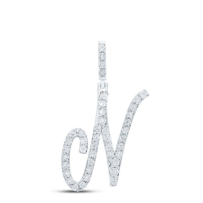 0.16CTW Natural Diamond 2.14g Sterling Silver Initial "N" Pendant Letter Charm - Elite Jewelers - Charms & Pendants