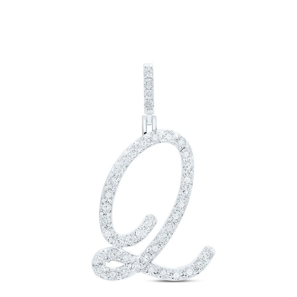 0.16CTW Natural Diamond Sterling Silver 2.29g Initial "Q" Pendant Alphabet Charm - Elite Jewelers - Charms & Pendants