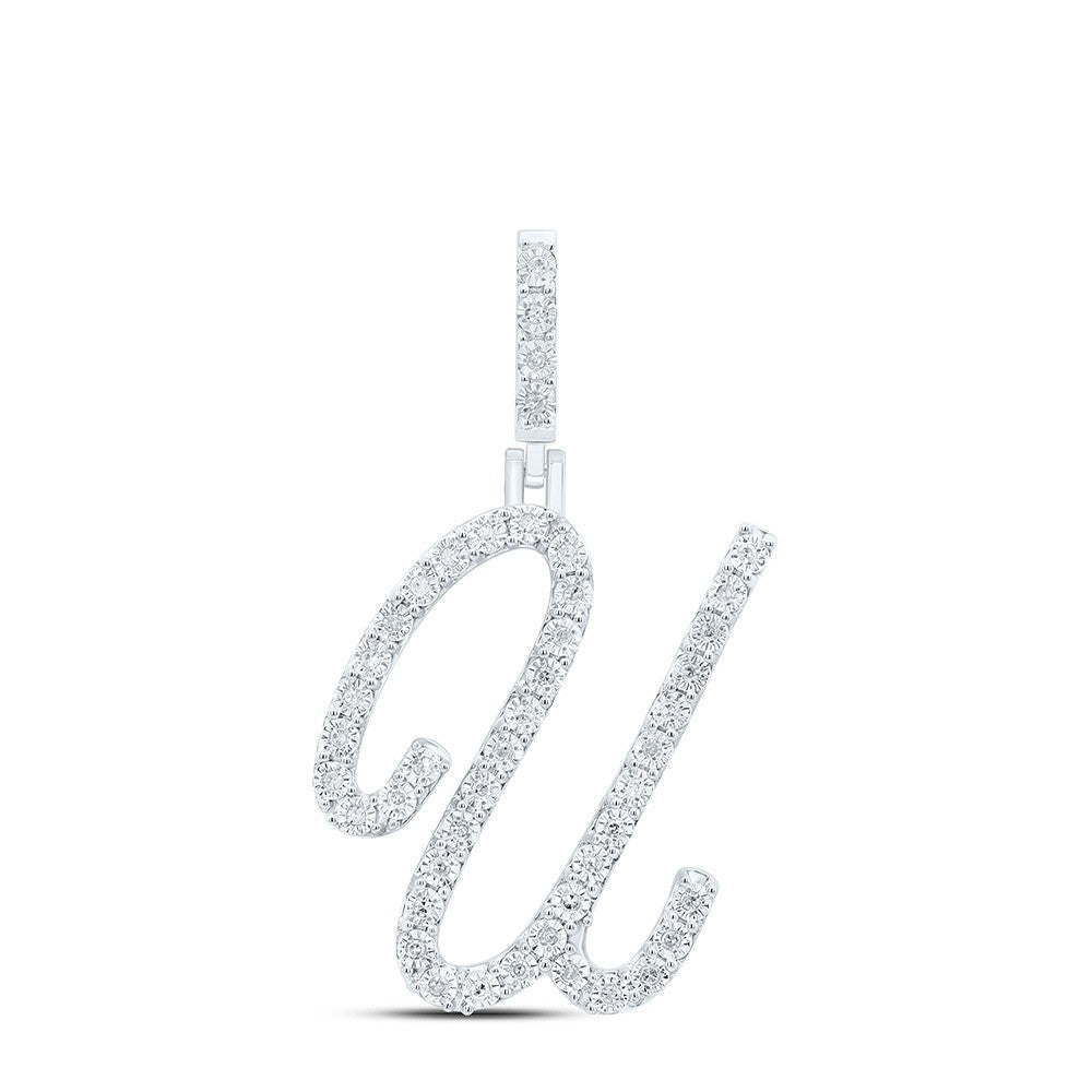 0.19CTW Natural Diamond 2.28g Sterling Silver Initial "U" Pendant Letter Charm - Elite Jewelers - Charms & Pendants