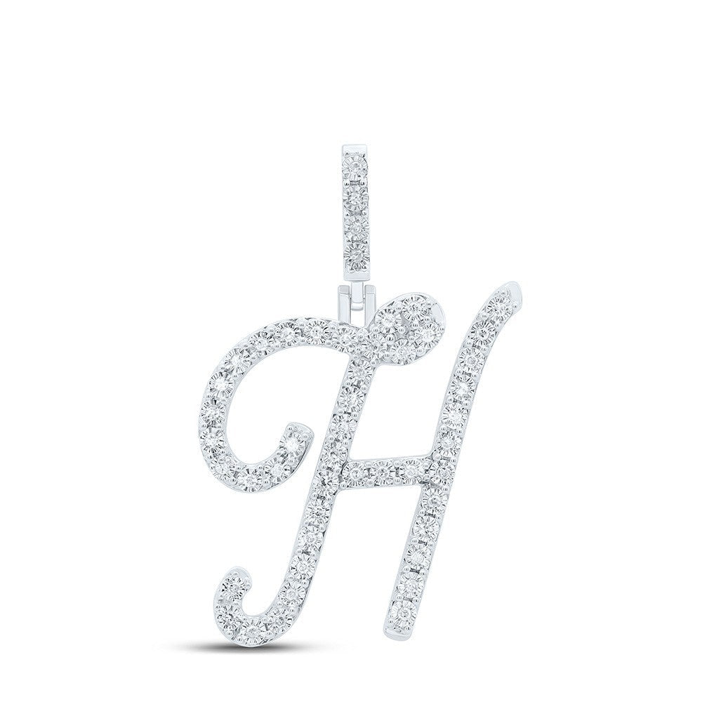 0.19CTW Natural Diamond 2.35g Sterling Silver Initial "H" Pendant Letter Charm - Elite Jewelers - Charms & Pendants