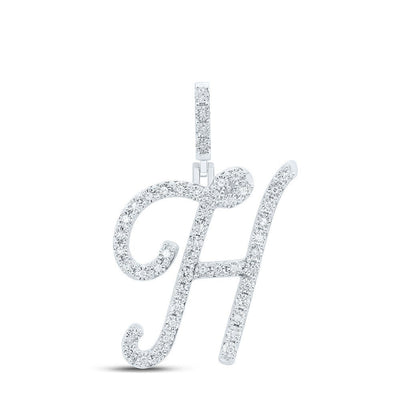 0.19CTW Natural Diamond 2.35g Sterling Silver Initial "H" Pendant Letter Charm - Elite Jewelers - Charms & Pendants