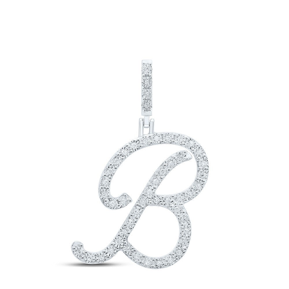 0.19CTW Natural Diamond 2.44g Sterling Silver Initial "B" Pendant Letter Charm - Elite Jewelers - Charms & Pendants