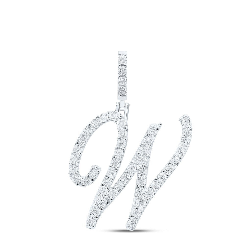 0.19CTW Natural Diamond 2.56g Sterling Silver Initial "W" Pendant Letter Charm - Elite Jewelers - Charms & Pendants