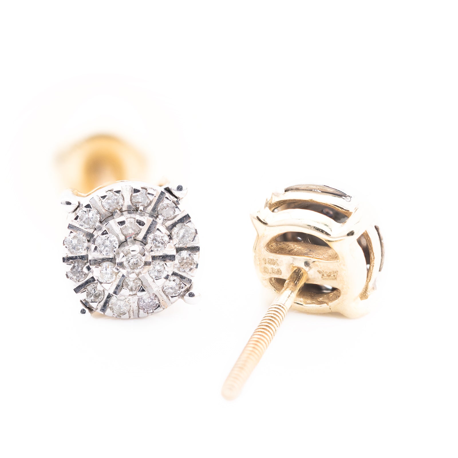 10k Yellow Gold Round Cluster 0.19CT Diamond Stud Earrings