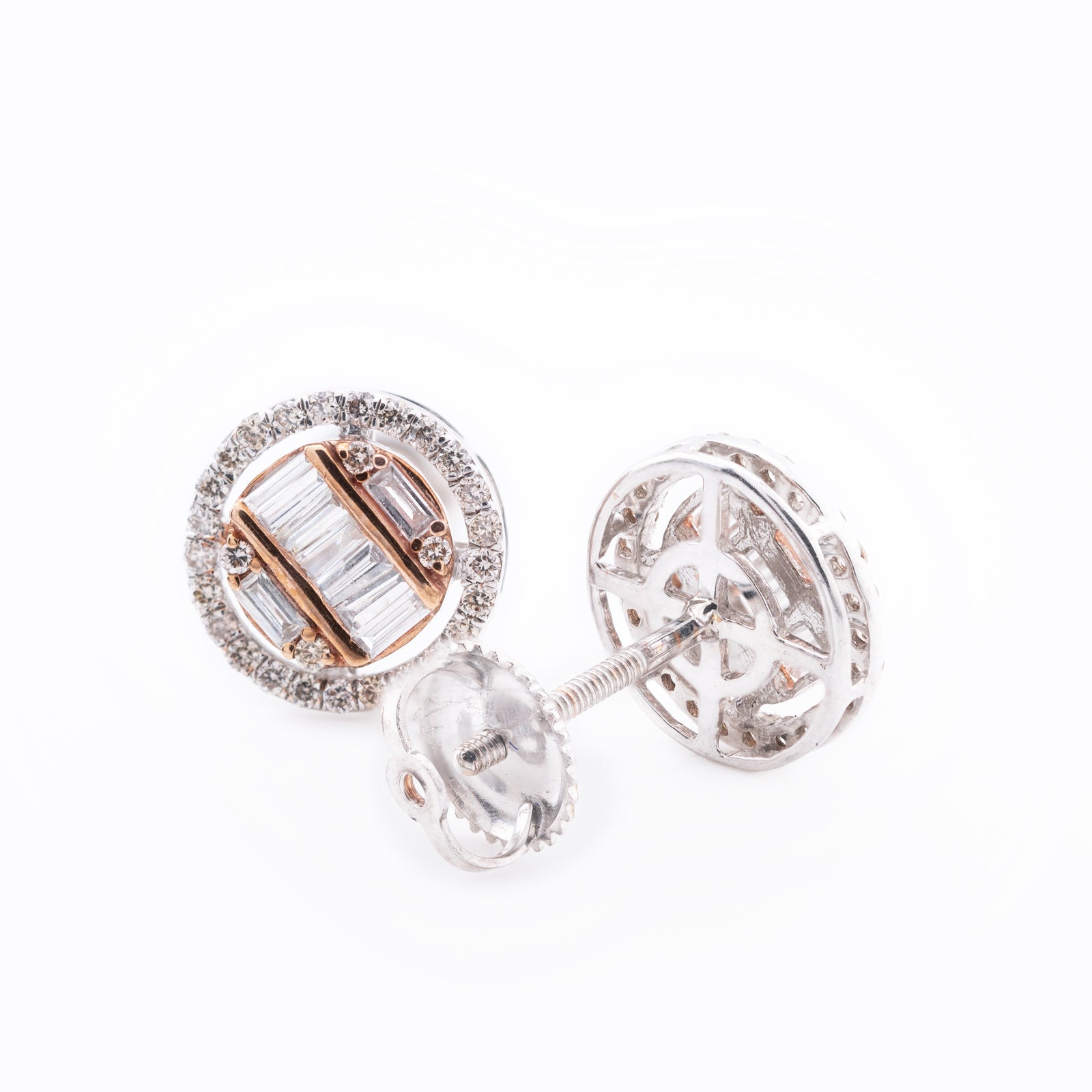 10k White Gold 0.53 CTW Baguette Diamond Halo Stud Earrings