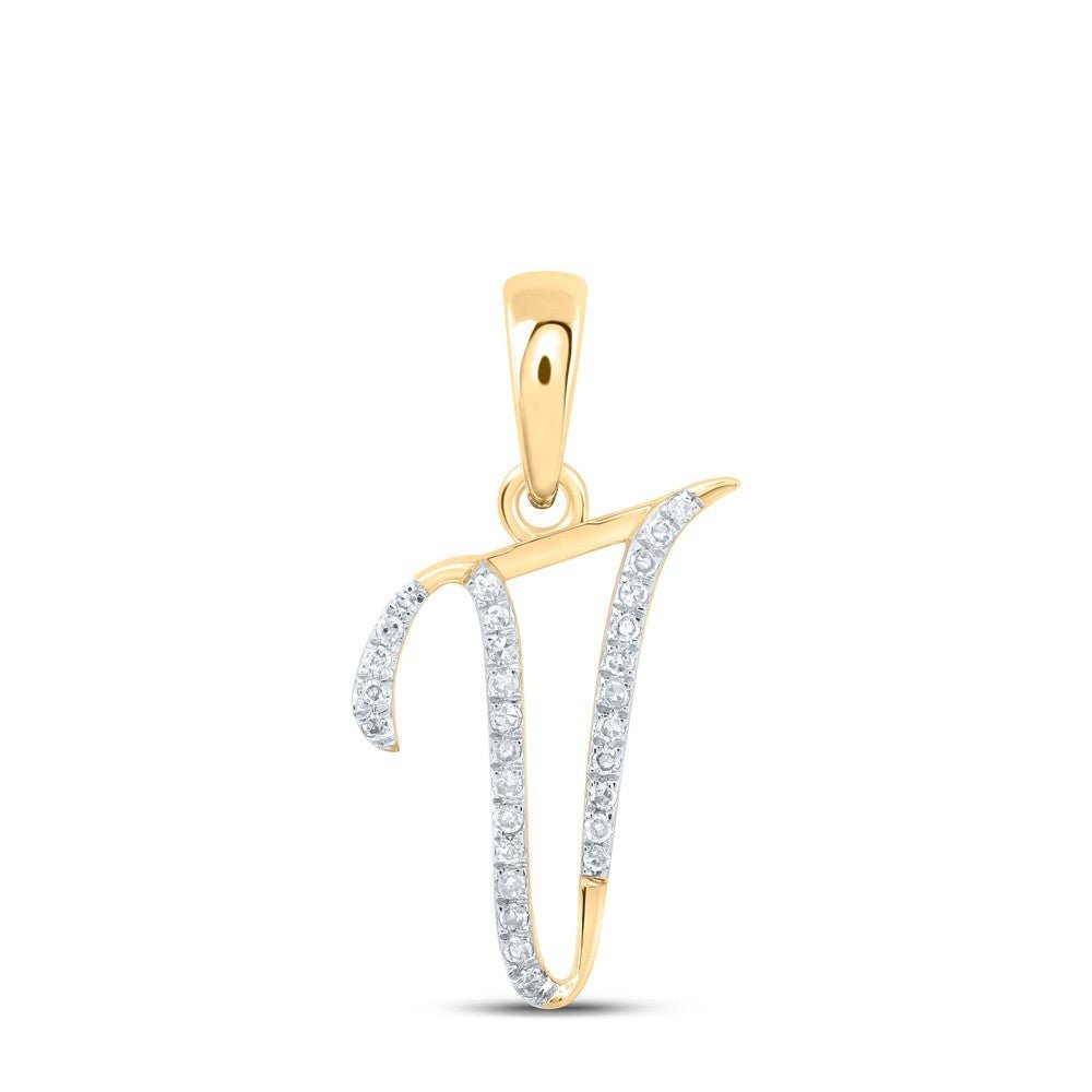 0.1CTW Natural Diamond 0.66g 10k Yellow Gold Initial "V" Pendant Letter Charm - Elite Jewelers - Charms & Pendants