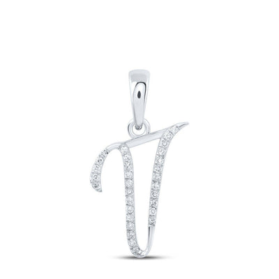 0.1CTW Natural Diamond 0.68g 10k White Gold Initial "V" Pendant Letter Charm - Elite Jewelers - Charms & Pendants