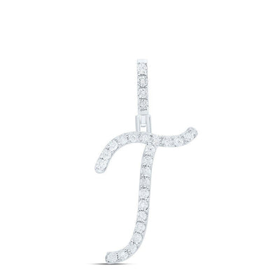 0.1CTW Natural Diamond 1.38g Sterling Silver Initial "T" Pendant Letter Charm - Elite Jewelers - Charms & Pendants