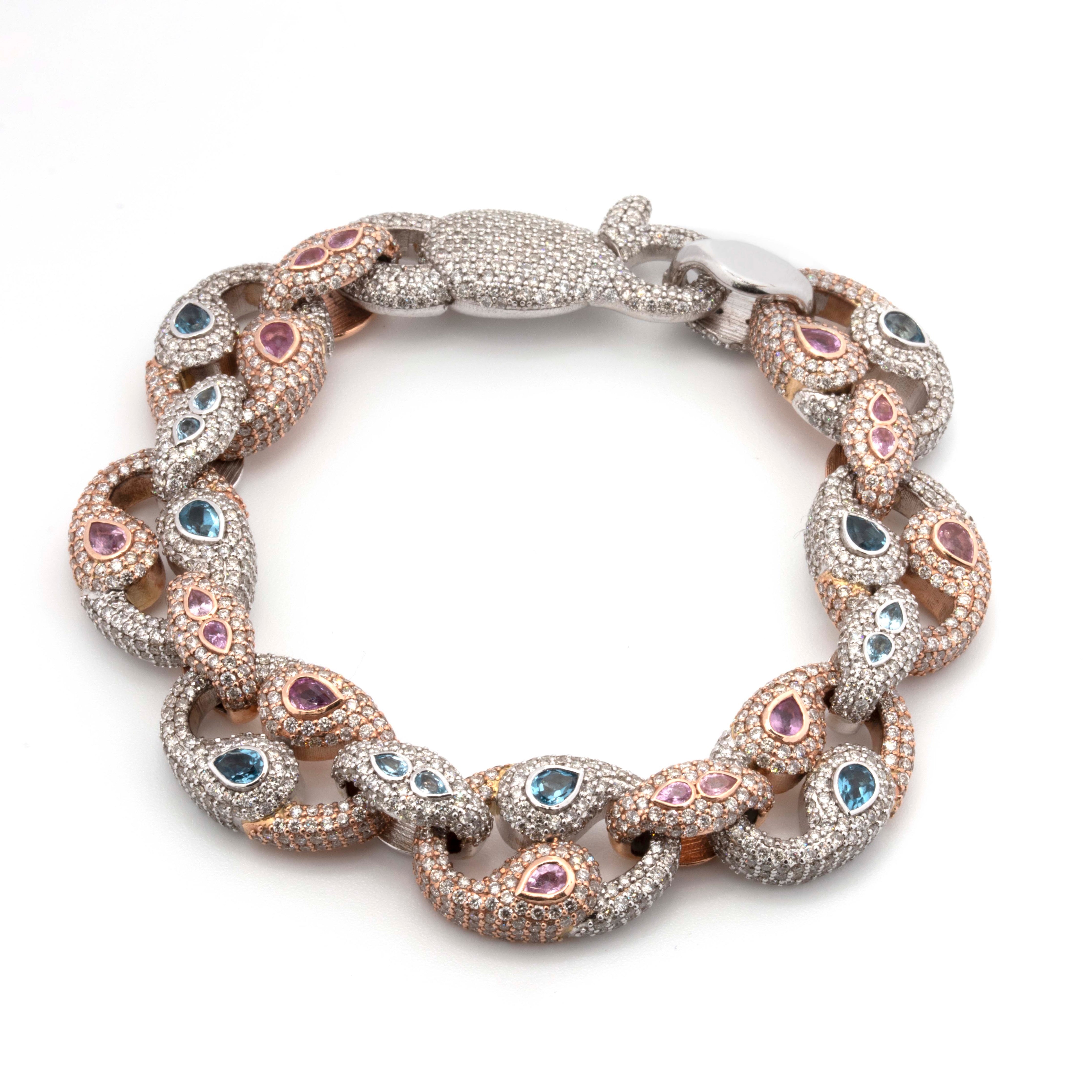10k Rose & White Gold Blue-Pink Diamond Pattern 14CT Diamond Bracelet