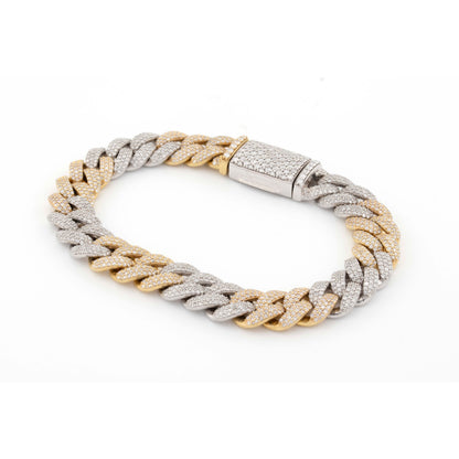 10k Yellow White Gold Two-Tone 3 Row 11mm Honeycomb 7.76CT Diamond Cuban Bracelet