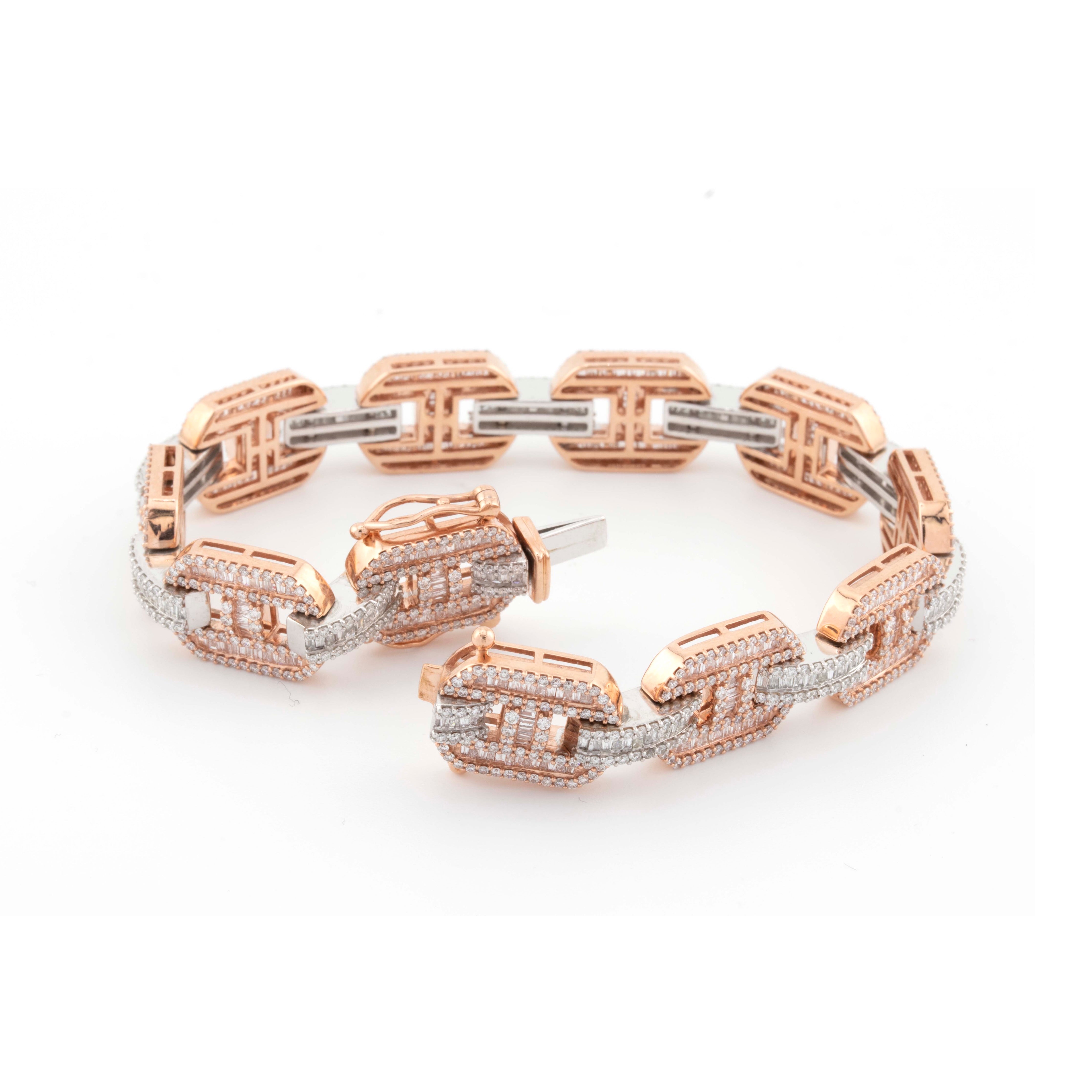 10k Rose & White Gold Gucci Link 7.72CT Diamond Bracelet