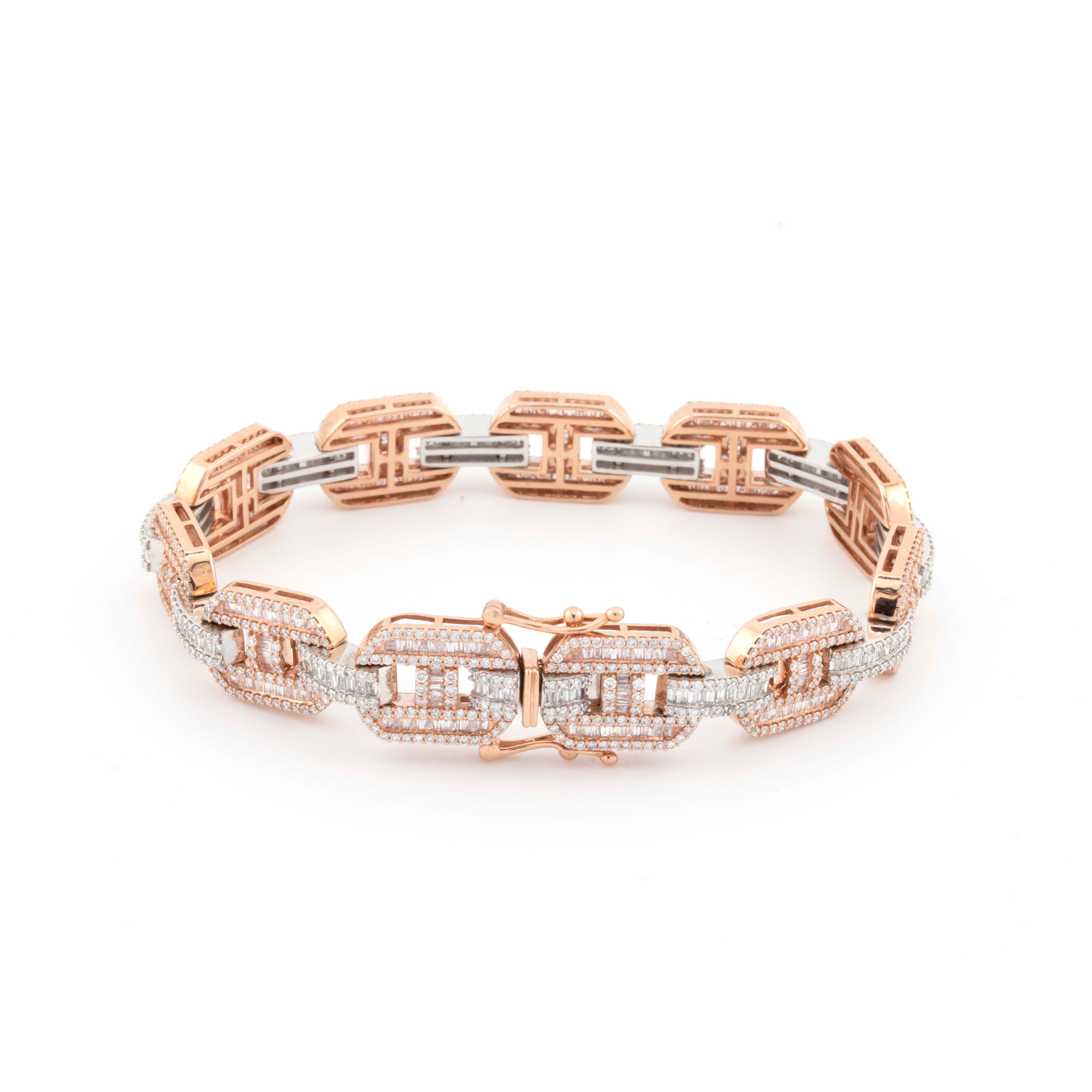 10k Rose & White Gold Gucci Link 7.72CT Diamond Bracelet