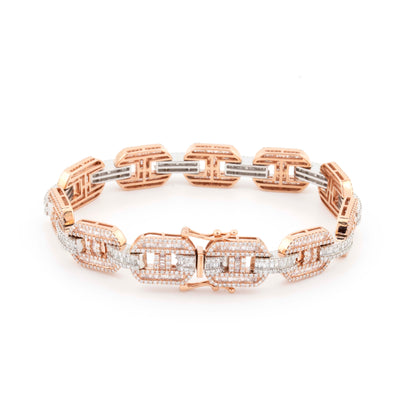 10k Rose & White Gold Gucci Link 7.72CT Diamond Bracelet