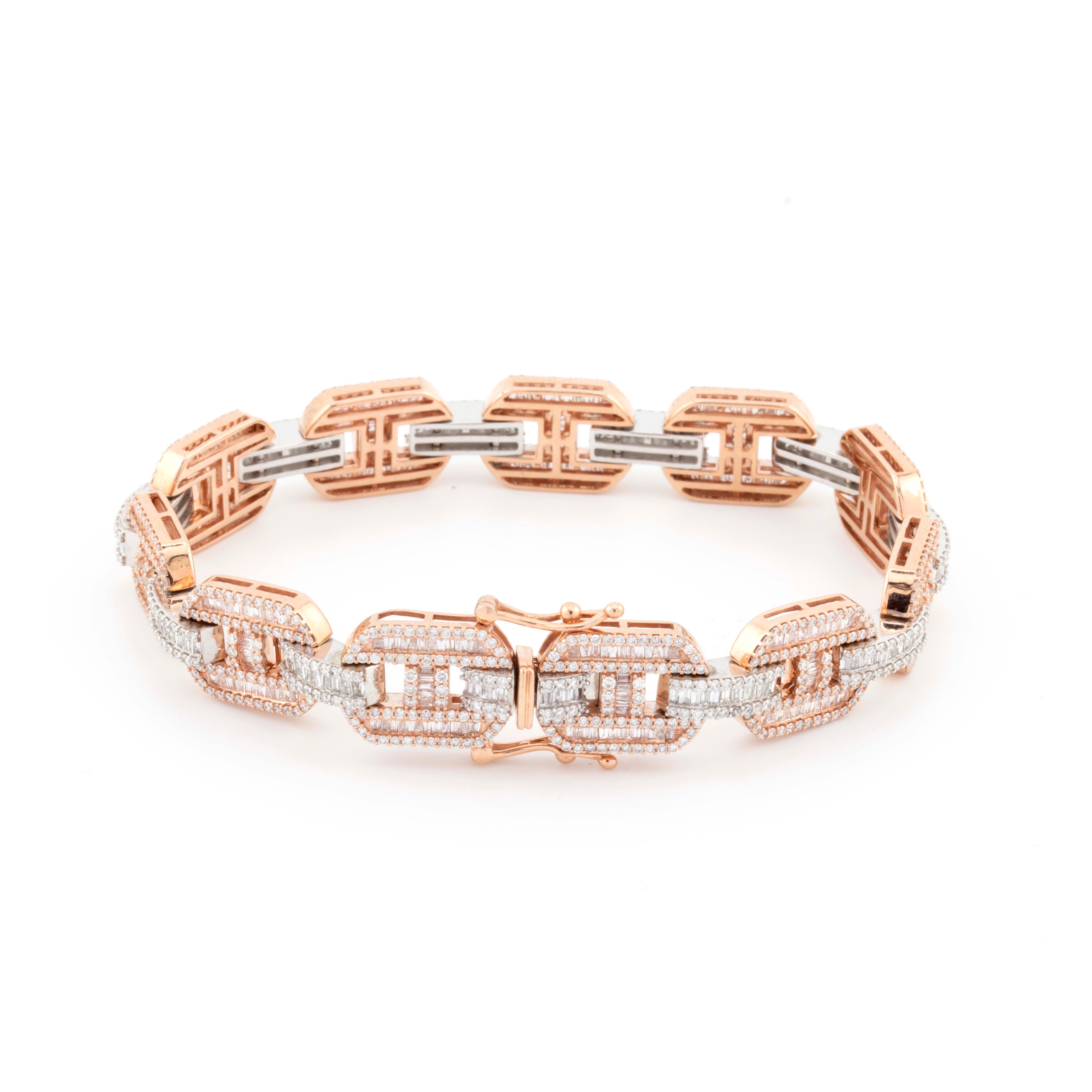 10k Rose & White Gold Gucci Link 7.72CT Diamond Bracelet