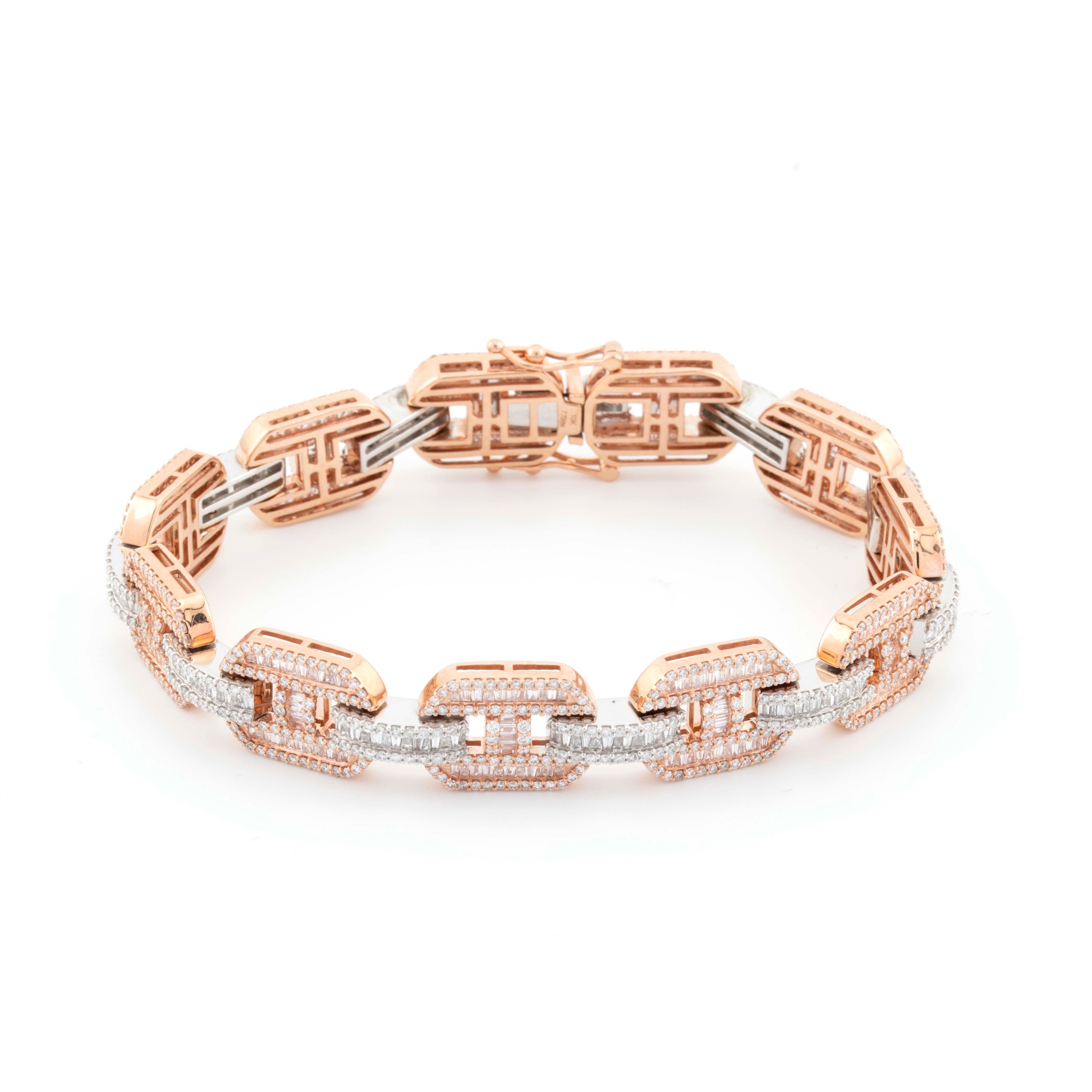 10k Rose & White Gold Gucci Link 7.72CT Diamond Bracelet