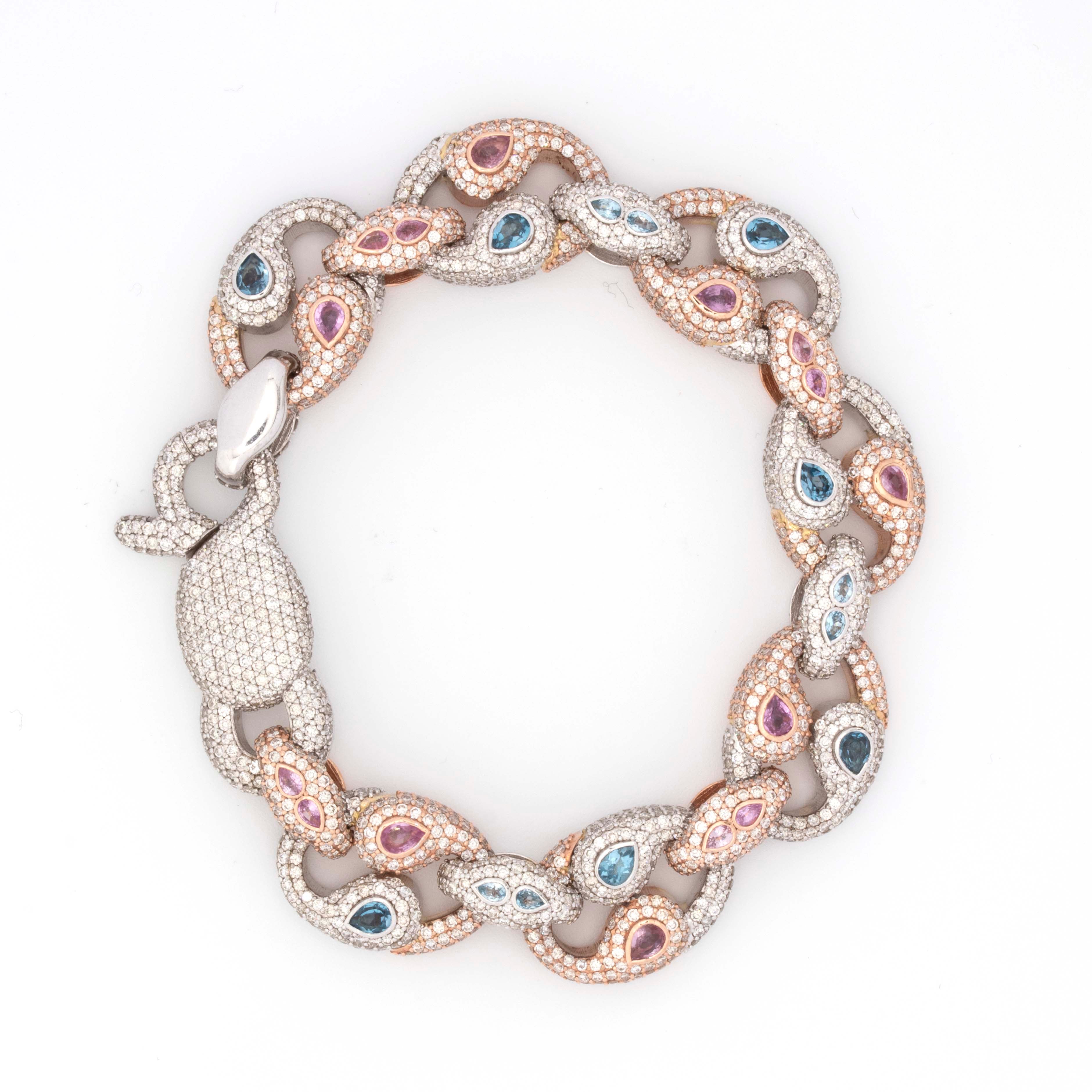 10k Rose & White Gold Blue-Pink Diamond Pattern 14CT Diamond Bracelet