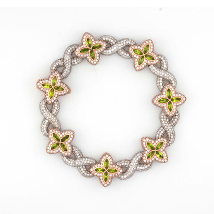 10k Rose / White Infinity Green Enamel Clove 14CT Diamond Bracelet