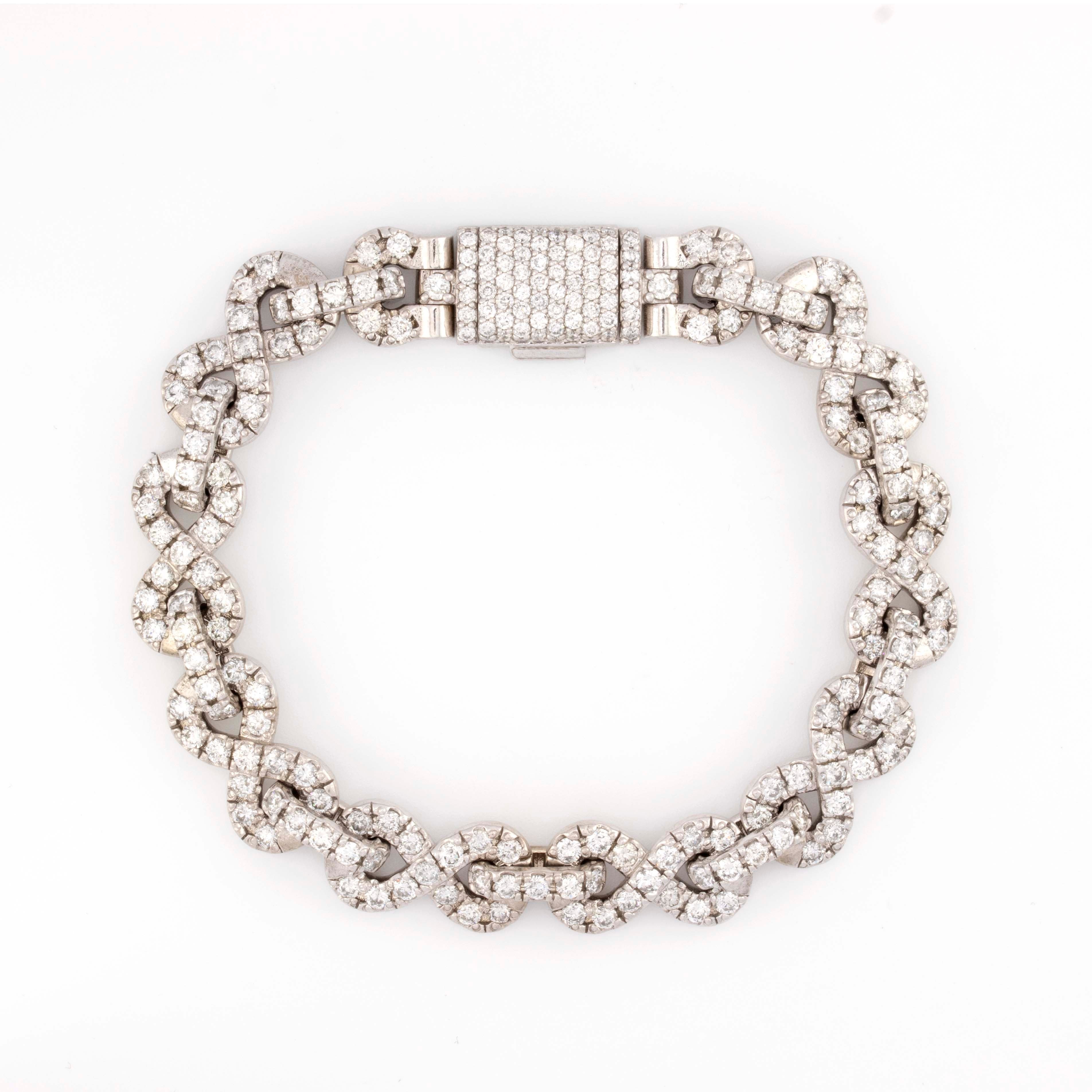 10k White Gold Infinity Link 12.50CT Diamond Bracelet Single Row Diamond