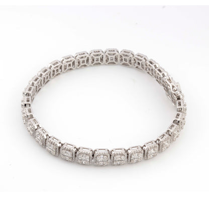 10k White Gold Baguette Round Diamond 3.51CT Diamond Bracelet