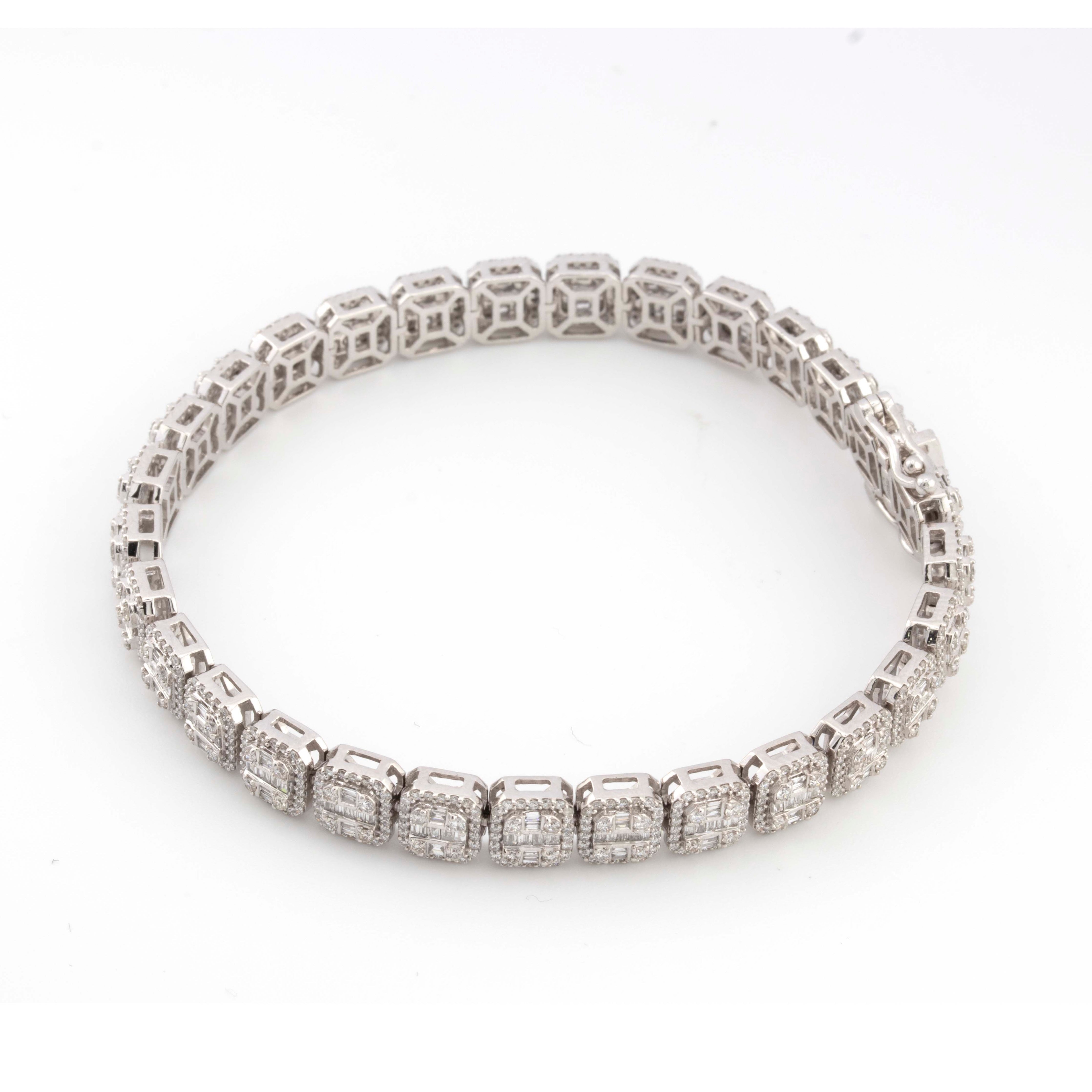 10k White Gold Baguette Round Diamond 3.51CT Diamond Bracelet
