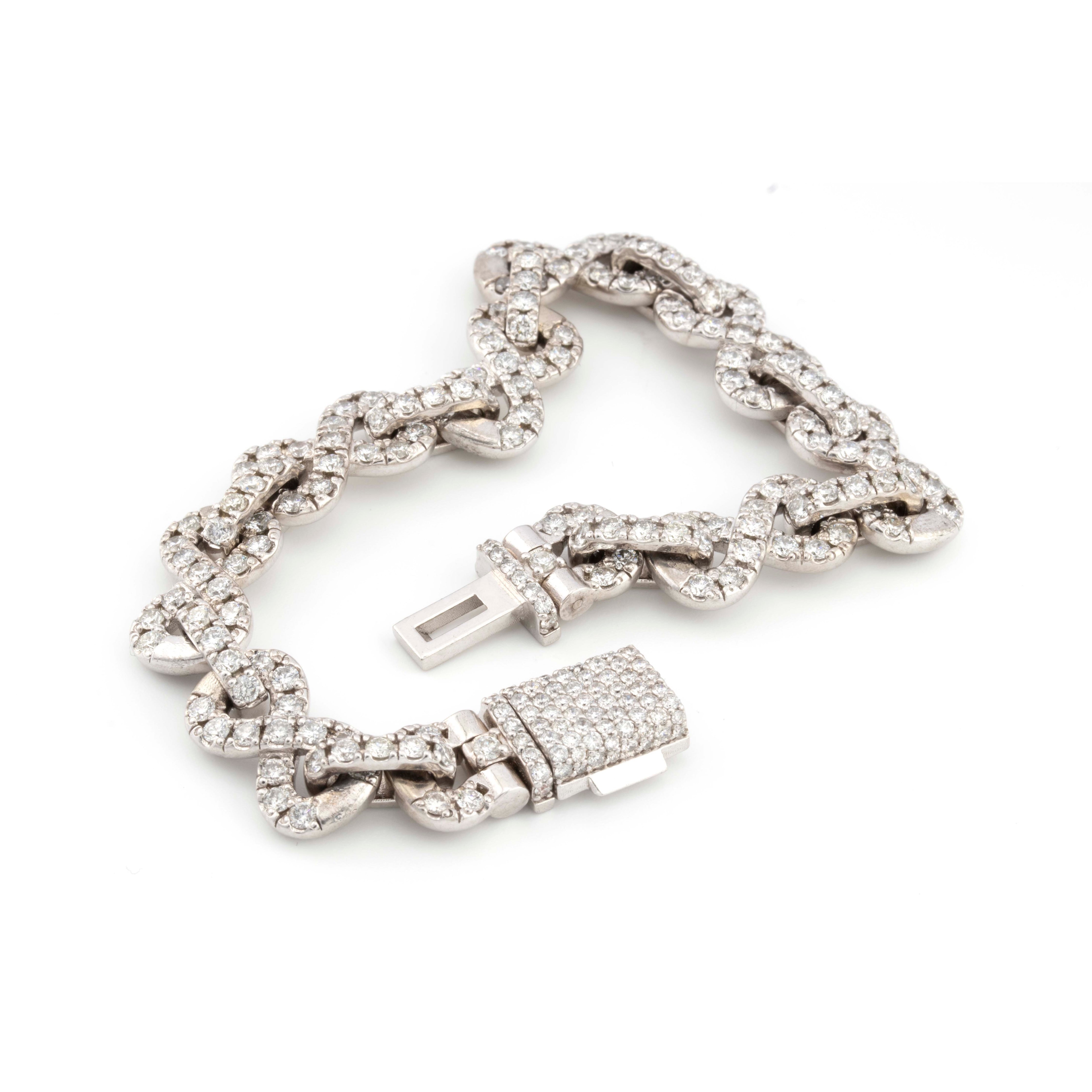 10k White Gold Infinity Link 12.50CT Diamond Bracelet Single Row Diamond