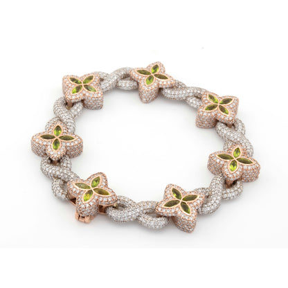 10k Rose / White Infinity Green Enamel Clove 14CT Diamond Bracelet