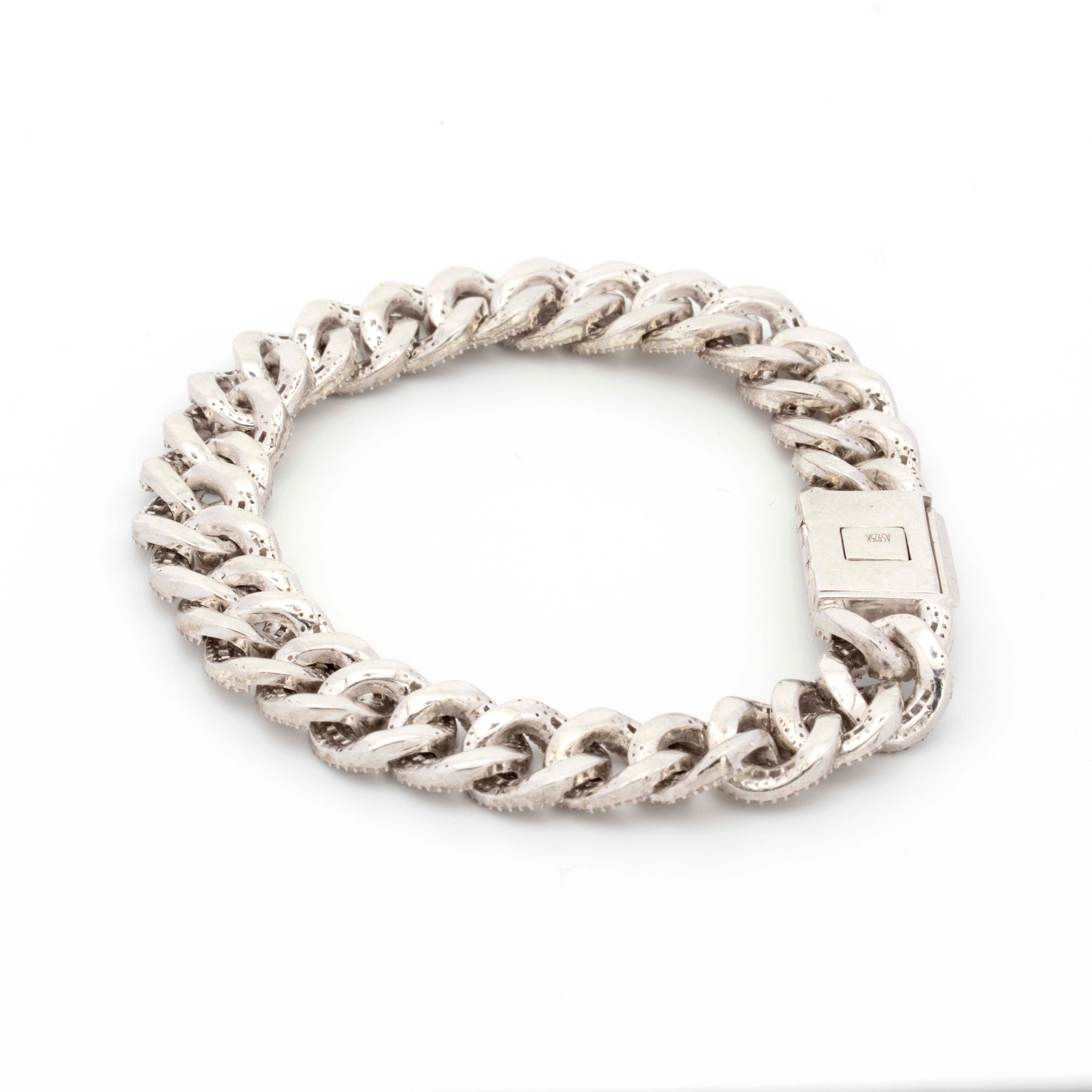 Silver Diamond Baguette Cuban 6.35CT Diamond Bracelet