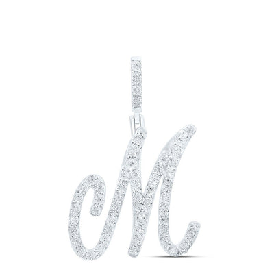 0.21CTW Natural Diamond 2.24g Sterling Silver Initial "M" Pendant Letter Charm - Elite Jewelers - Charms & Pendants