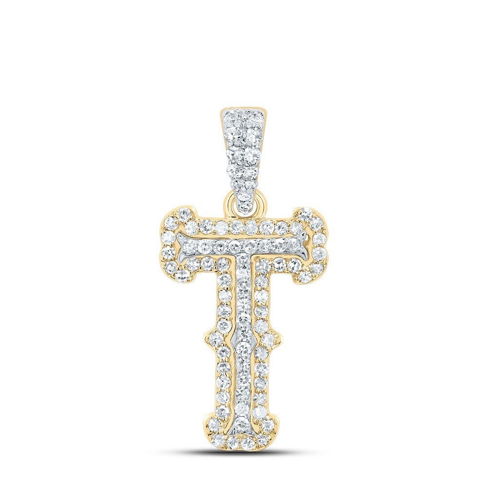 0.27CTW Natural Diamond 10k Yellow & White Gold 1.12g Initial "T" Pendant Charm - Elite Jewelers - Charms & Pendants